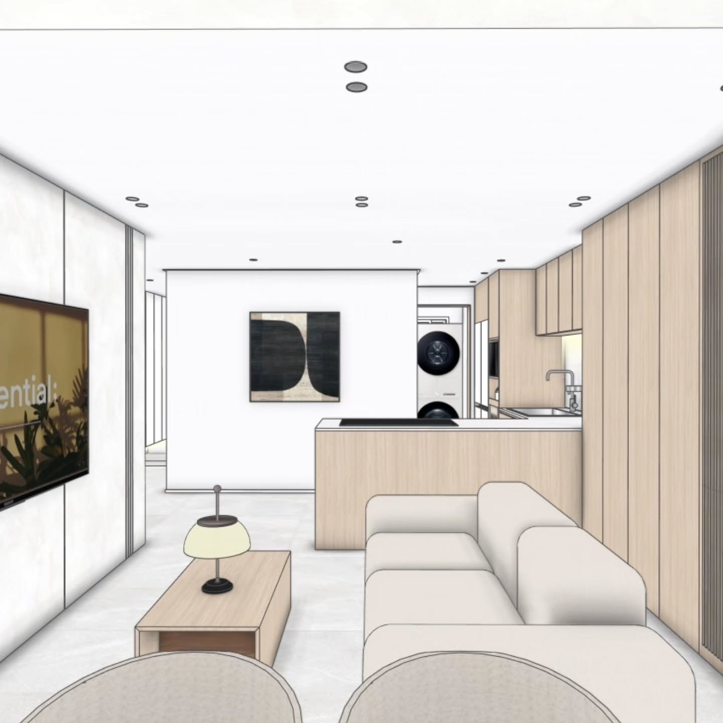 거실+주방 3D 모델링